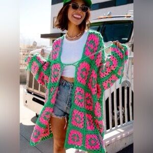 Dressed in LALA Pink and Green Bohemian Cardigan